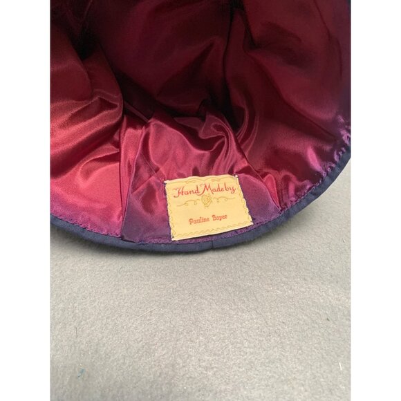 Handmade Navy Blue Ruffled Vintage Hat with Floral Accent by Pauline Boyer 21" - Picture 4 of 9